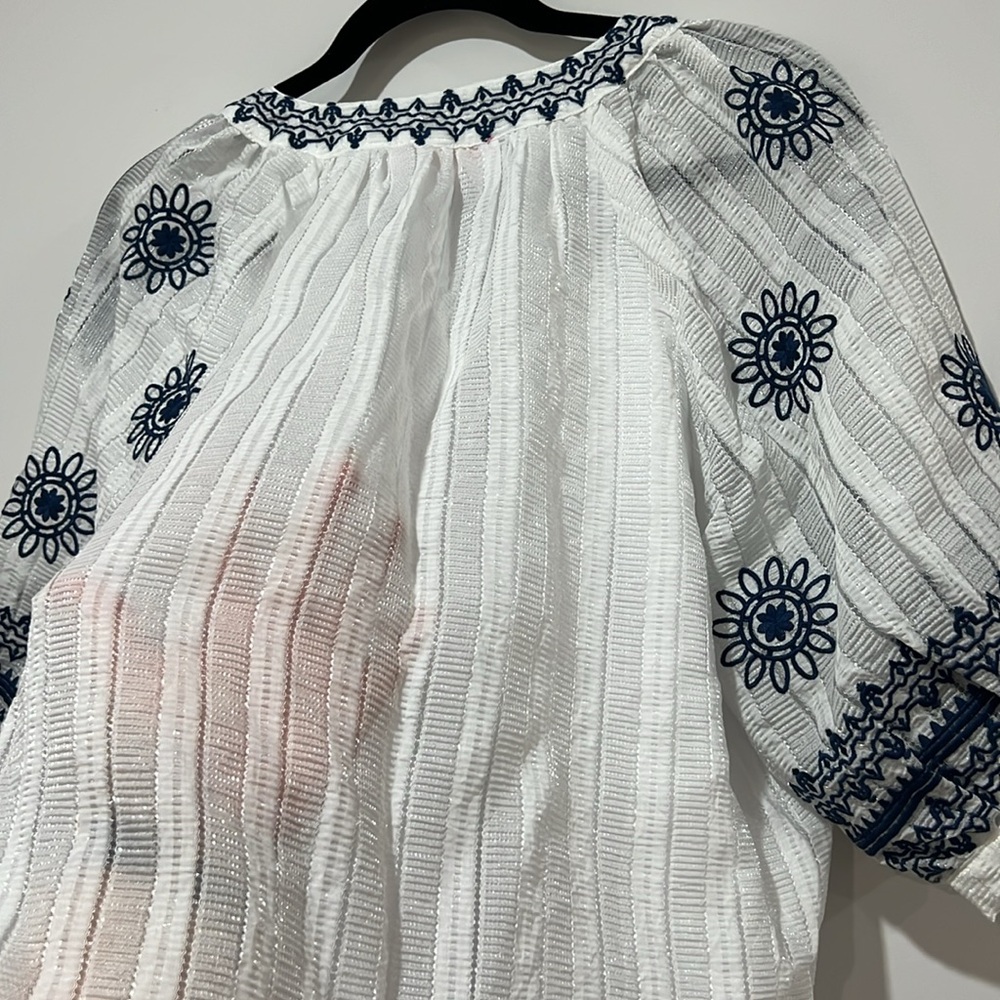 THML White Blouse with Navy Blue Embroidery - Picture 7 of 11